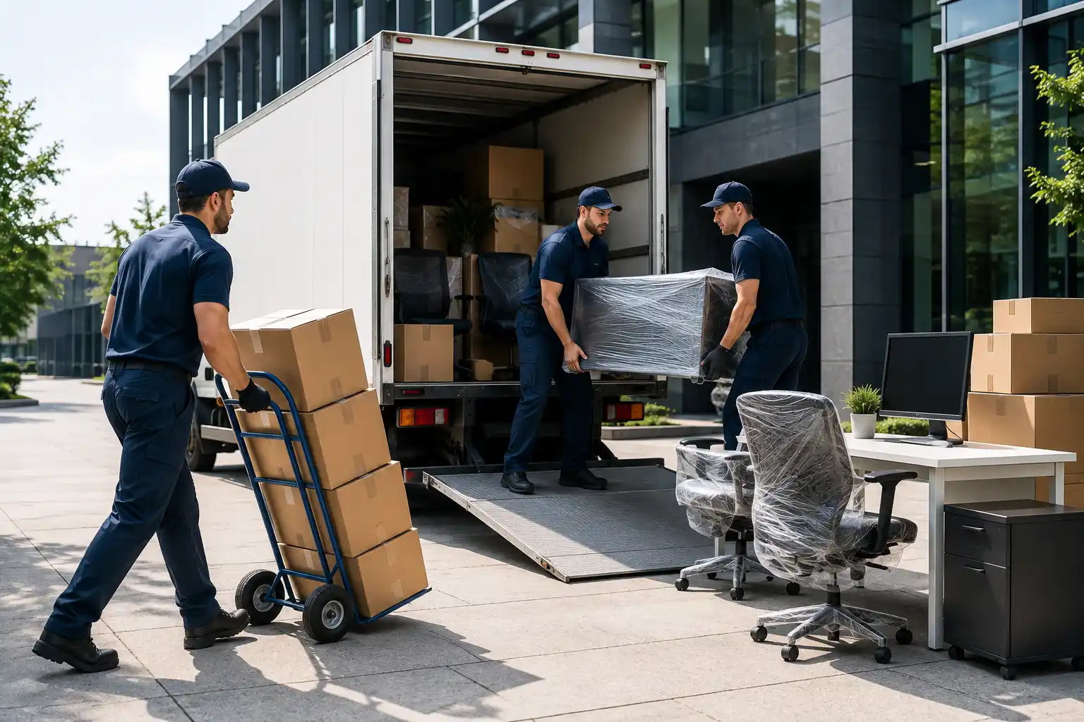 Office Movers Loading a Modern Building