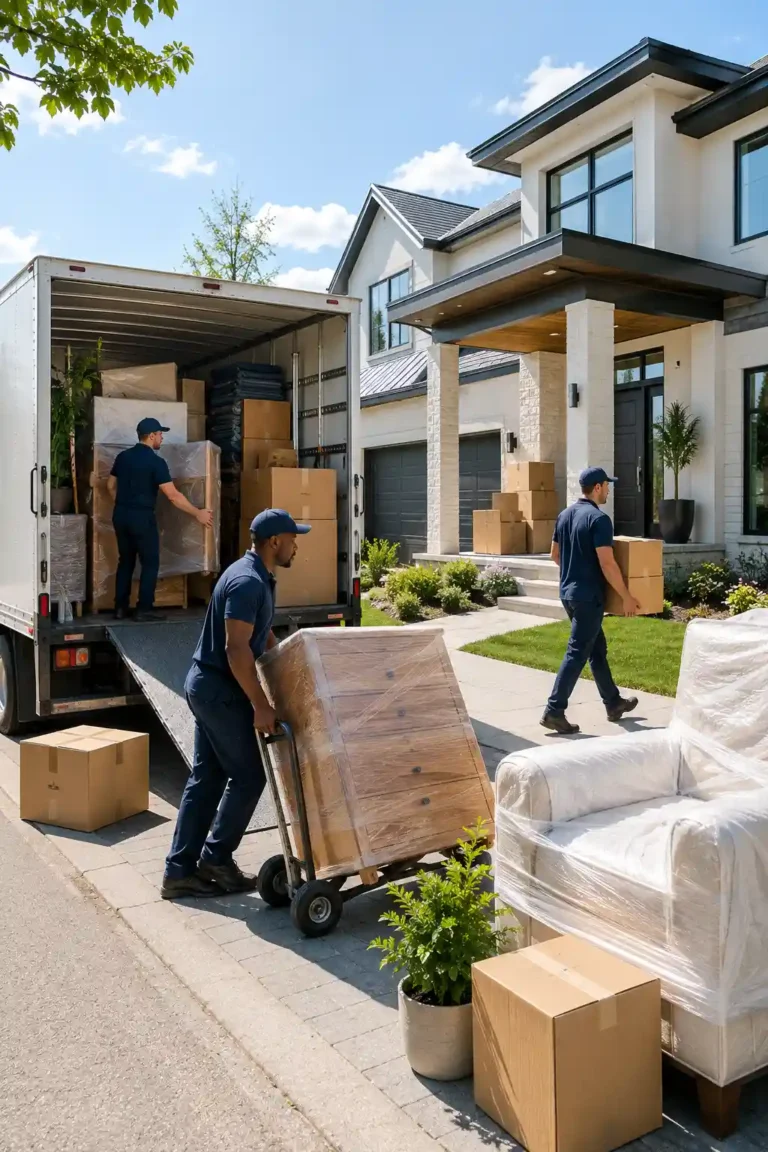 Professional Movers at a Modern Home
